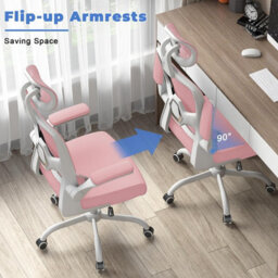 Onemill Computer Chair With Adjustable Lumbar Support And Headrest, Swivel Executive Mesh Office Chair For Home Office-Pink - thumbnail 7