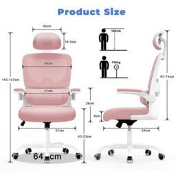 Onemill Computer Chair With Adjustable Lumbar Support And Headrest, Swivel Executive Mesh Office Chair For Home Office-Pink - thumbnail 2