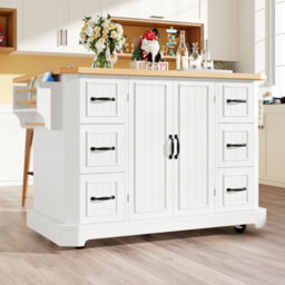 Btm Mobile Kitchen Island Cart 45-75Cm Wheels Cabinet 2 Doors 6 Drawers Adjustable Width Storage White Black Kitchen Furniture - thumbnail 6