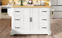 Btm Mobile Kitchen Island Cart 45-75Cm Wheels Cabinet 2 Doors 6 Drawers Adjustable Width Storage White Black Kitchen Furniture - thumbnail 8