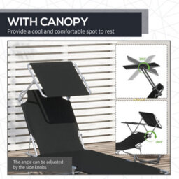 Outsunny Folding Chair Sun Lounger W/ Canopy Sunshade Garden Recliner Hammock - thumbnail 6