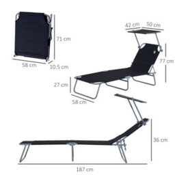 Outsunny Folding Chair Sun Lounger W/ Canopy Sunshade Garden Recliner Hammock - thumbnail 3
