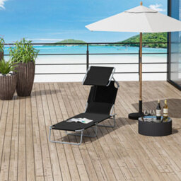 Outsunny Folding Chair Sun Lounger W/ Canopy Sunshade Garden Recliner Hammock