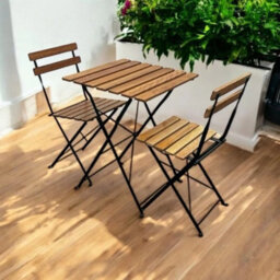 Folding Wooden Garden Bistro Set, 2 Seater Garden Furniture Set, Folding Bistro - thumbnail 2