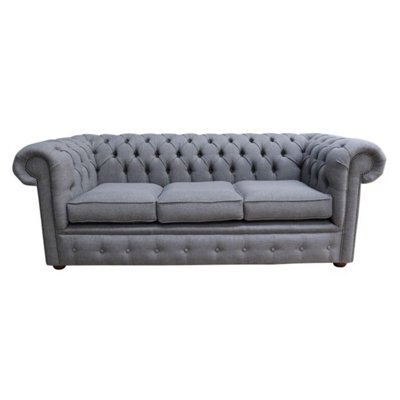 Chesterfield Handmade 3 Seater Sofa Settee Bacio Pewter Grey Fabric In Classic Style - image 1