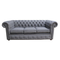 Chesterfield Handmade 3 Seater Sofa Settee Bacio Pewter Grey Fabric In Classic Style - thumbnail 1