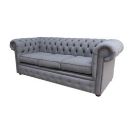 Chesterfield Handmade 3 Seater Sofa Settee Bacio Pewter Grey Fabric In Classic Style - thumbnail 3