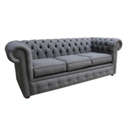 Chesterfield Handmade 3 Seater Sofa Settee Bacio Pewter Grey Fabric In Classic Style - thumbnail 2