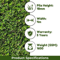 "Leeds 18mm Outdoor Artificial Grass, Genuine Looking Outdoor Artificial Grass For Patio Garden Lawn-2M(6'6"") X 4M(13'1"")-8M²" - thumbnail 4