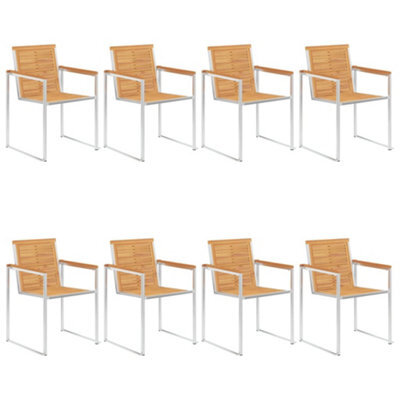 Berkfield Garden Chairs 8 Pcs Solid Teak Wood And Stainless Steel - image 1