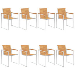 Berkfield Garden Chairs 8 Pcs Solid Teak Wood And Stainless Steel - thumbnail 1