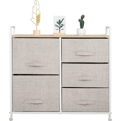 Beige Fabric Chest Of Drawers 5 Drawer Wardrobe Storage - image 1