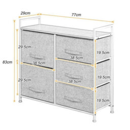 Beige Fabric Chest Of Drawers 5 Drawer Wardrobe Storage - thumbnail 2