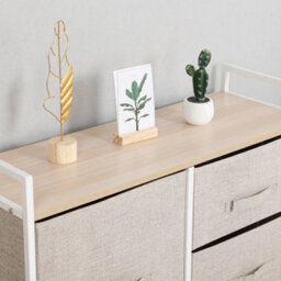 Beige Fabric Chest Of Drawers 5 Drawer Wardrobe Storage - thumbnail 5