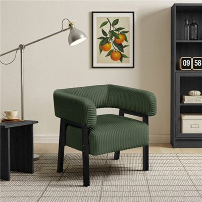 Yaheetech Dark Green Upholstered Corduroy Barrel Accent Chair With Solid Wood Legs - image 1