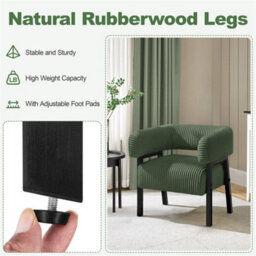 Yaheetech Dark Green Upholstered Corduroy Barrel Accent Chair With Solid Wood Legs - thumbnail 5