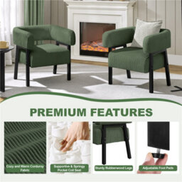 Yaheetech Dark Green Upholstered Corduroy Barrel Accent Chair With Solid Wood Legs - thumbnail 4