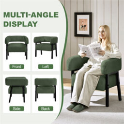 Yaheetech Dark Green Upholstered Corduroy Barrel Accent Chair With Solid Wood Legs - thumbnail 6
