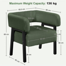 Yaheetech Dark Green Upholstered Corduroy Barrel Accent Chair With Solid Wood Legs - thumbnail 3