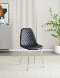 Stratus Interiors Contemporary Black Pu Leather Dining Chair With Chrome Legs, Quilted Backrest, Padded Seat, Modern Kitchen & Dining Room Chair