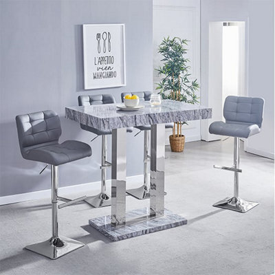 Furniture in Fashion Melange Marble Effect Bar Table With 4 Candid Grey Stools - image 1