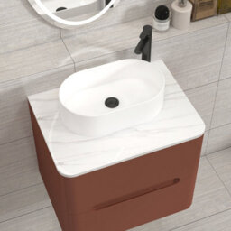 Royal Bathrooms Venice 600mm Terracotta Clay Wall Mounted Bathroom Countertop Vanity Unit 2 Drawer With Peak Basin - thumbnail 6