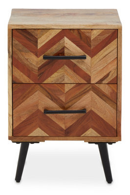Orsina 2 Drawer Bedside Table In Mango Wood, Modern Nightstand With Black Iron Legs, Wooden Bedside Cabinet - image 1