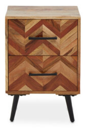 Orsina 2 Drawer Bedside Table In Mango Wood, Modern Nightstand With Black Iron Legs, Wooden Bedside Cabinet - thumbnail 1