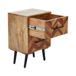 Orsina 2 Drawer Bedside Table In Mango Wood, Modern Nightstand With Black Iron Legs, Wooden Bedside Cabinet - thumbnail 5