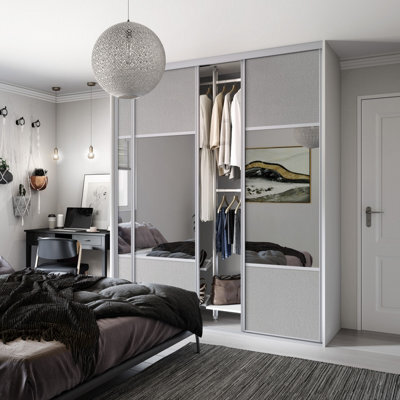 Spacepro Classic Wideline Mirrored Dove Framed Sliding Wardrobe Door (H)2220mm (W)610mm - image 1