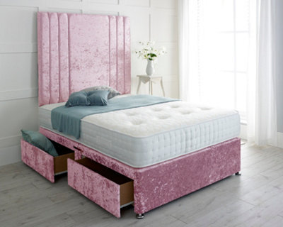"Adore Designs Rio Crushed Velvet Divan Bed, With Pocket Mattress & 36"" Headboard - 5Ft Kingsize - Pink - 4 Drawers" - image 1