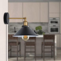 Pair Of Black Inner White & Yellow Brass Plug In Wall Spotlights Light Fitting With Dimmer Switch - thumbnail 3