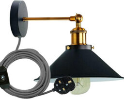 Pair Of Black Inner White & Yellow Brass Plug In Wall Spotlights Light Fitting With Dimmer Switch - thumbnail 4