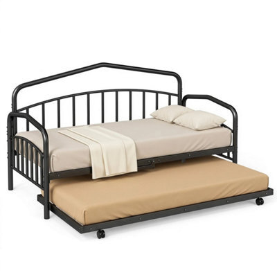 Victorian Single Daybed With Rolling Pull Out Trundle Lockable Wheels Bed Frame - image 1