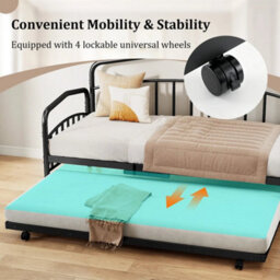 Victorian Single Daybed With Rolling Pull Out Trundle Lockable Wheels Bed Frame - thumbnail 4