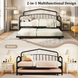 Victorian Single Daybed With Rolling Pull Out Trundle Lockable Wheels Bed Frame - thumbnail 5