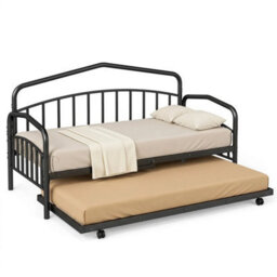 Victorian Single Daybed With Rolling Pull Out Trundle Lockable Wheels Bed Frame - thumbnail 1