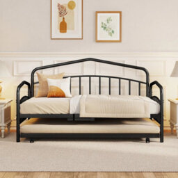 Victorian Single Daybed With Rolling Pull Out Trundle Lockable Wheels Bed Frame - thumbnail 3