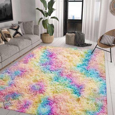 Bedlooms Rainbow Non-Slip Shaggy Rug 140X200Cm, Modern Area Rug Living Room Bedroom Hall Rugs