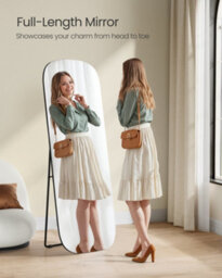 Songmics Full Length Mirror, 160 X 50 Cm, Rounded Rectangle Full Body Floor Mirror With Stand, Aluminium Alloy Frame - thumbnail 1