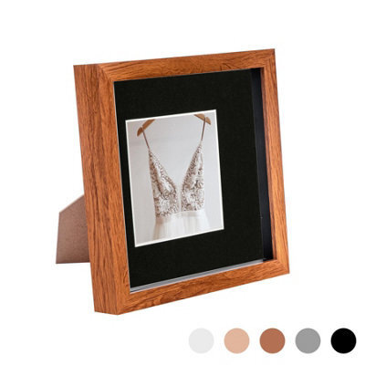 "Nicola Spring 8 X 8"" Photo Frame - Dark Wood/black Mount - 3D Photo Frame Picture Frame Box Portrait Display Case (4 X 4"" Mount)" - image 1