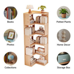 5 Tier Standing Book Shelves Corner Shelf Storage Wood Display Bookcase Unit - thumbnail 3