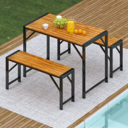 Costway 3-Pieces Patio Dining Set 110Cm Acacia Wood Table & 2 Benches Indoor Outdoor - thumbnail 8