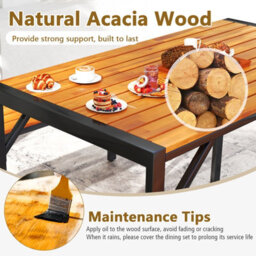 Costway 3-Pieces Patio Dining Set 110Cm Acacia Wood Table & 2 Benches Indoor Outdoor - thumbnail 3