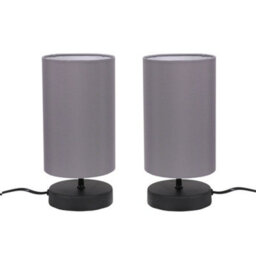 Valuelights Francis Pair Of Black Touch Table Lamps With Grey Shade And Bulbs - thumbnail 1