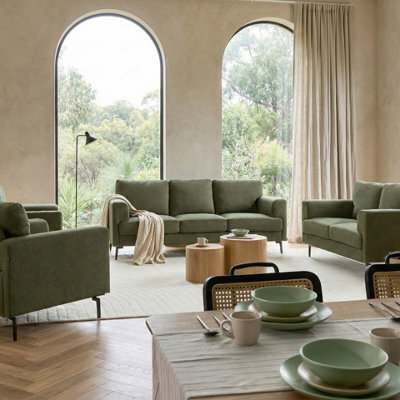 Beliani Green Fabric Living Room Set - Mid-Century Modern 3-Seater, 2-Seater And 2 Armchairs - image 1