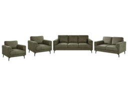 Beliani Green Fabric Living Room Set - Mid-Century Modern 3-Seater, 2-Seater And 2 Armchairs - thumbnail 2