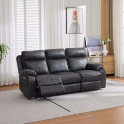 More4Homes Vinson Electric Recliner 3 Seater Sofa Air Leather With Built-In Plugs & Usb-C Charging (Charcoal) - thumbnail 2