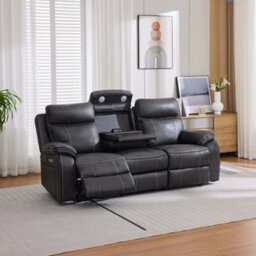 More4Homes Vinson Electric Recliner 3 Seater Sofa Air Leather With Built-In Plugs & Usb-C Charging (Charcoal) - thumbnail 3