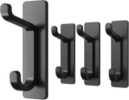 Adhesive Wall Hooks, Bathroom Towel Rack, Coat Rack, Wall Mount, Black, Set Of 4 - thumbnail 1